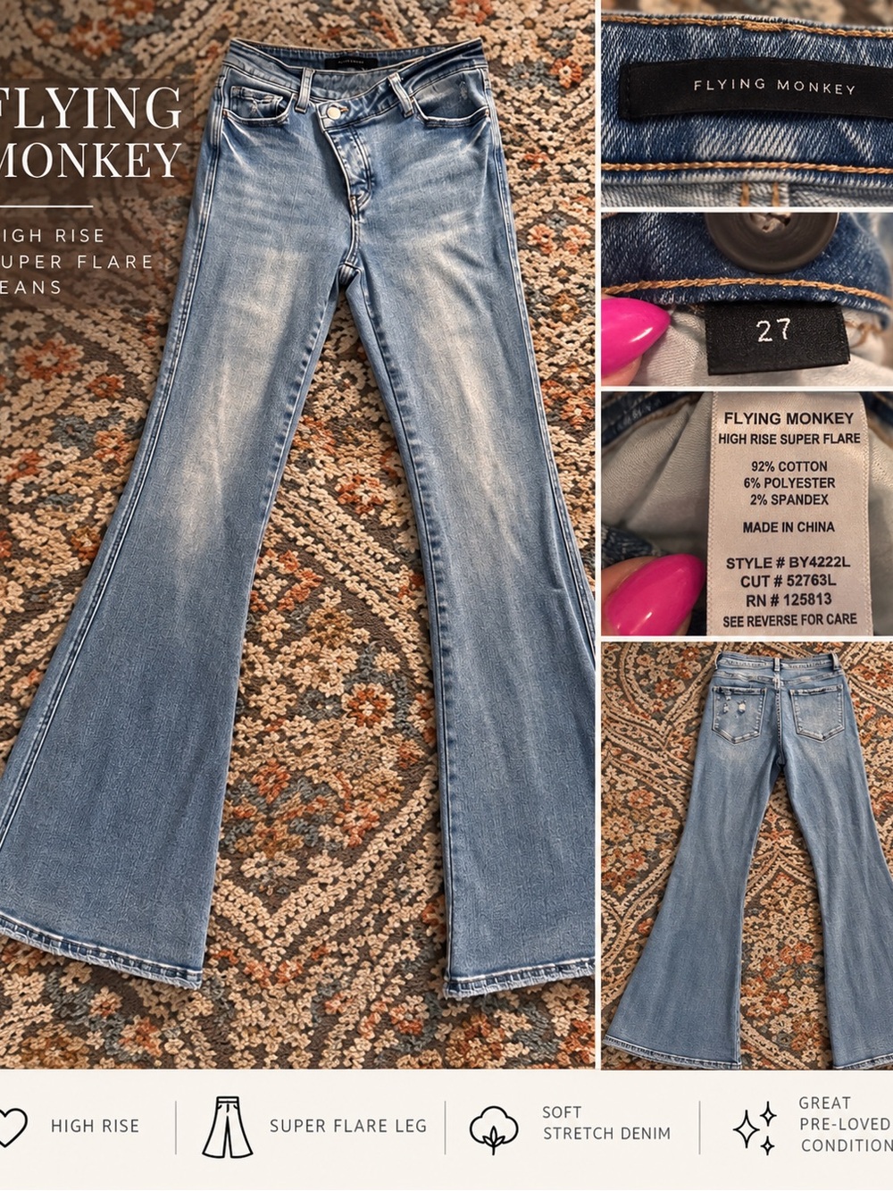 Flying Monkey Light Blue High-Rise Flare Jeans